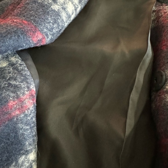 Madewell Navy and Red Brushed Plaid Soft Wool Blend Woman’s Estate Coat Size 10 - Picture 8 of 12